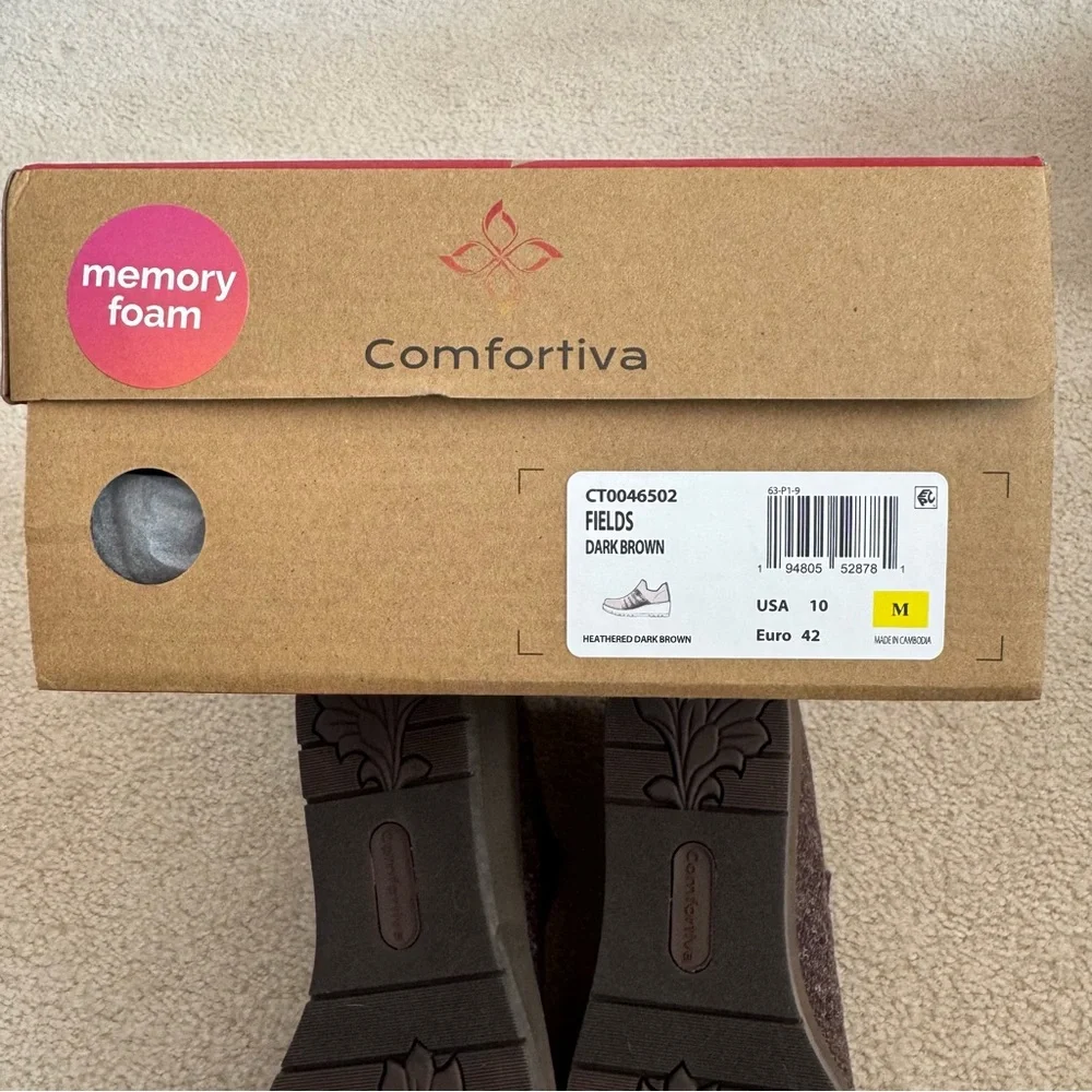 $105 NIB Comfortiva Fields Dark Brown Knit Slip-On Wedge Booties Memory Foam 10